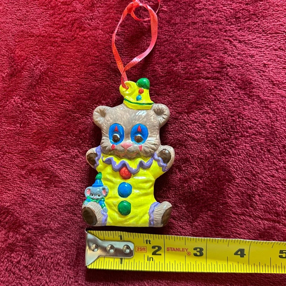 Vintage‎ Ceramic Clown Bear Christmas Ornament Hand Painted Circus Bear